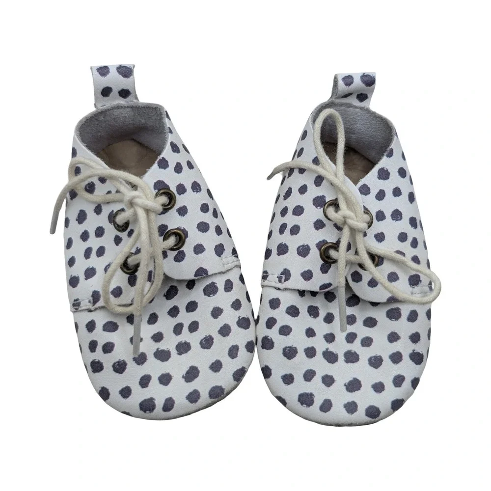 Piper Finn Baby Moccasins Size 3 Purple Polka Dot Leather Shoes + Bag